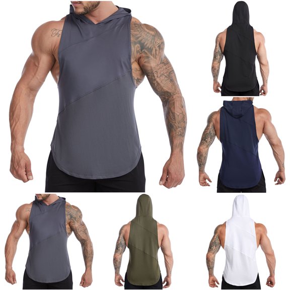 Men's Sleeveless Hoodies Tank Top, UPF 50 Lightweight Mesh Quick Dry Workout Hooded Muscle Cut off Shirts for Gym Athletic Size L-3XL White