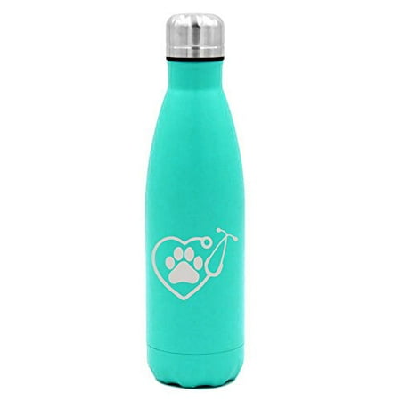17 oz. Double Wall Vacuum Insulated Stainless Steel Water Bottle Travel Mug Cup Heart Stethoscope Vet Tech Veterinarian