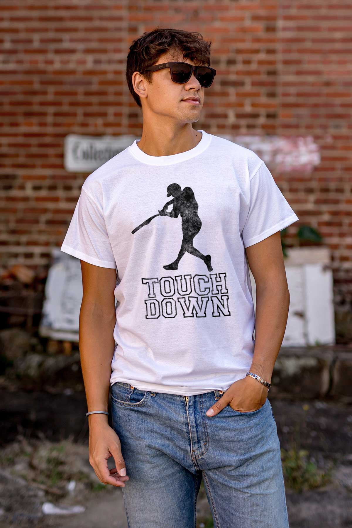 Funny Touch Down Baseball Swing Joke Plus Size Crewneck Graphic Tee Shirt Brisco Brands 5X