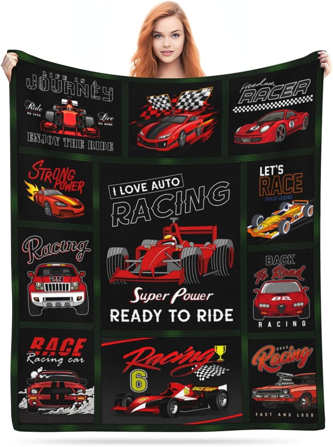 Race Car Blanket for Adults Boys Kids, Cool Cars Blanket, Soft Cozy Kids Bedding Fleece Blanket, Gift Blanket for Racing Fans, Race Car Flannel Fleece Blanket, Red Black,40"x50"