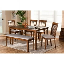 Baxton Studio Minette Modern and Contemporary Grey Fabric Upholstered and Walnut Brown Finished Wood 6-Piece Dining Set