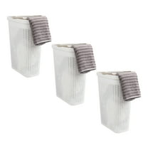 Mind Reader 40L Slim Laundry Hamper, Clothes Basket, Lid, Wicker Design, Plastic, 18"L x 10.4"W x 23.5"H, Set of 3, White