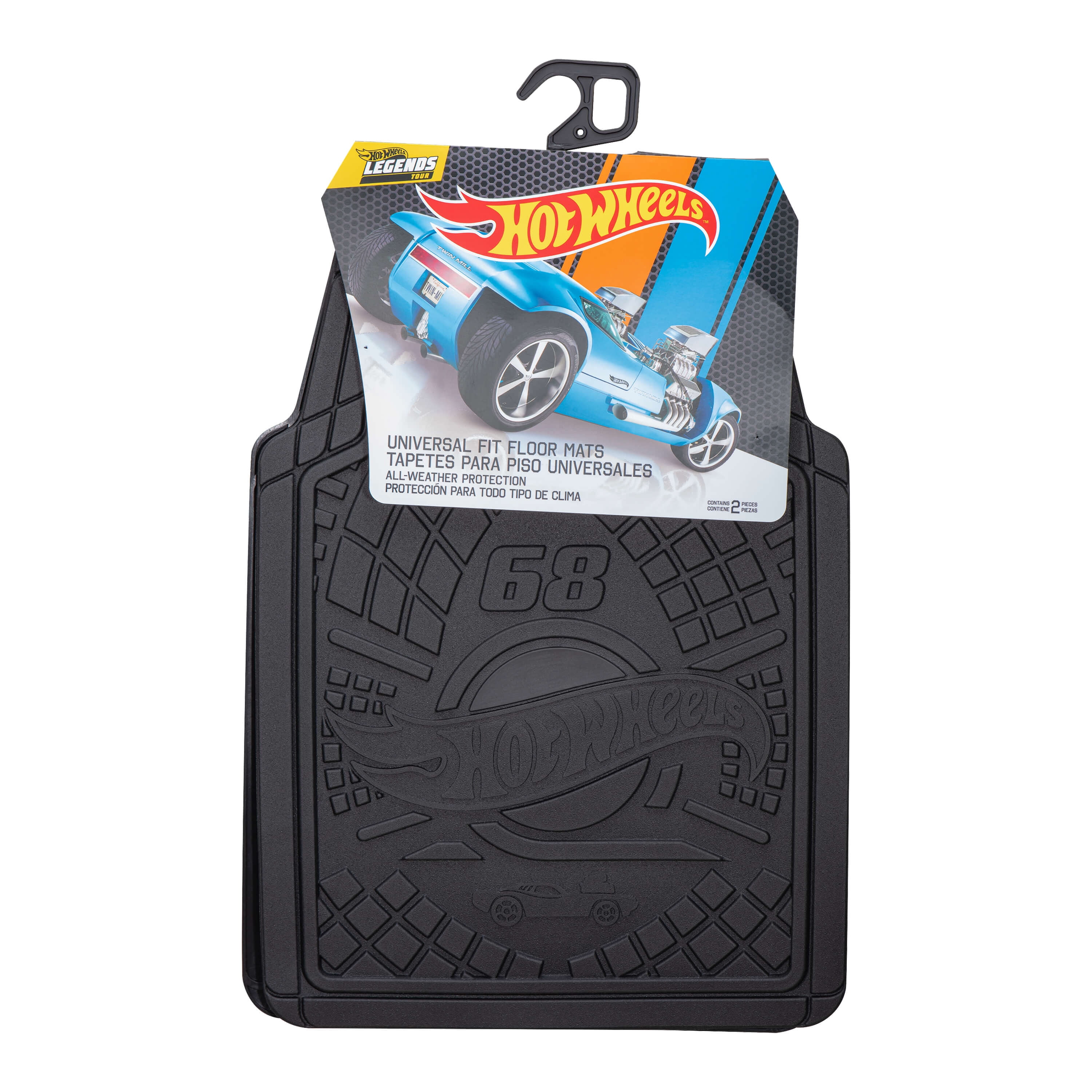Hot Wheels Premium Racing Design 2pc Rubber Floor Mat Set. Ideal for Cars, Trucks and SUV's.