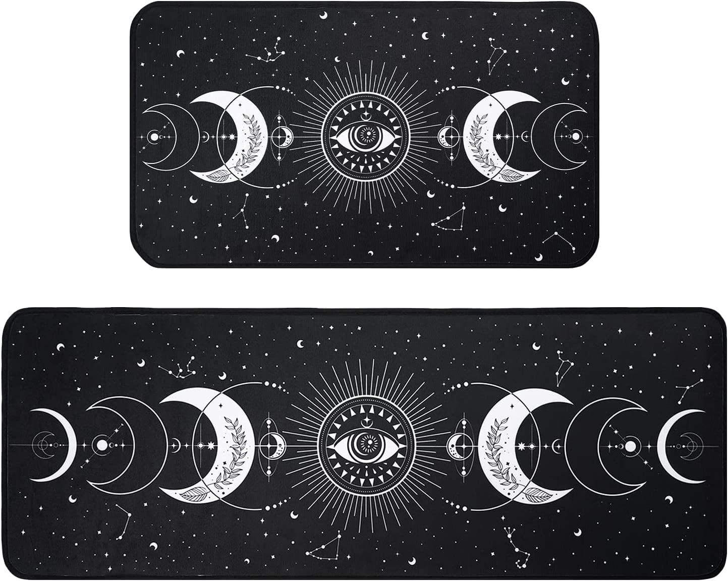 Logieut Moon Phase Kitchen Rug Set of 2, Goth Rug, Moon Rug, Black and White Constellation Halloween Kitchen Mat Rugs, Carpet- Gothic Witchy Moon Phase