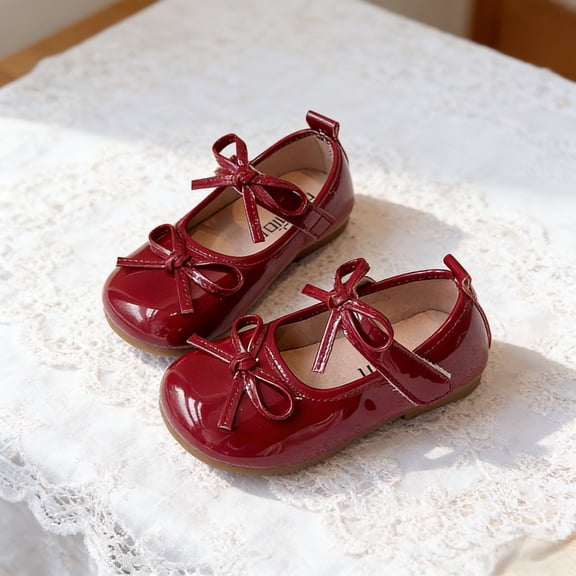 Toddler Girls' Burgundy Patent Leather Mary Jane Dress Shoes with Bowknot (Toddler/Little Kid)
