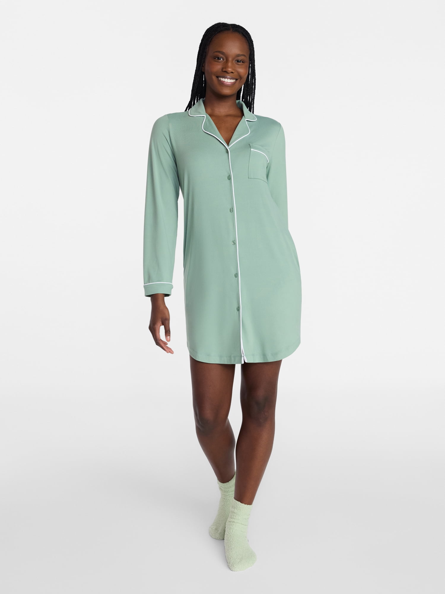 Joyspun Women's Dreamy Soft Collection Long Sleeve Sleepshirt, Sizes S-4X