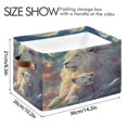thumbnail image 4 of WOBOGO White Maned Lions Square Storage Basket with Waterproof Canvas and PE Lining Durable PU Leather Handles 14.2×10.2×8.3in, 4 of 9