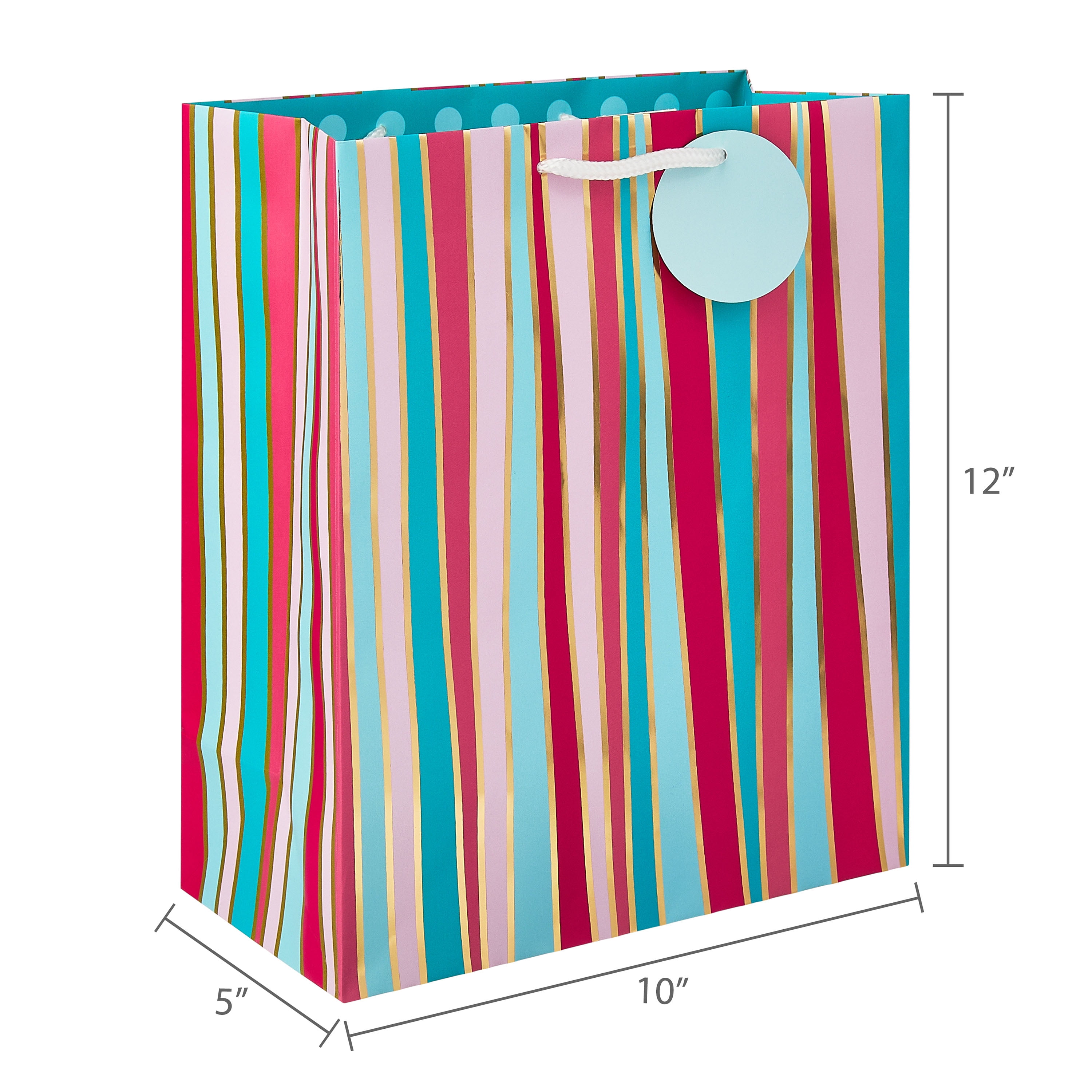 (6 pack) Multicolor Stripes Paper Gift Bag, 10" x 12", by Way To Celebrate
