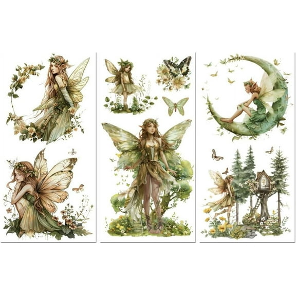 3 Sheets 3 Styles PVC Waterproof Decorative Stickers Self Adhesive Decals for Furniture Decoration Fairy 300x150mm 1 sheet/style