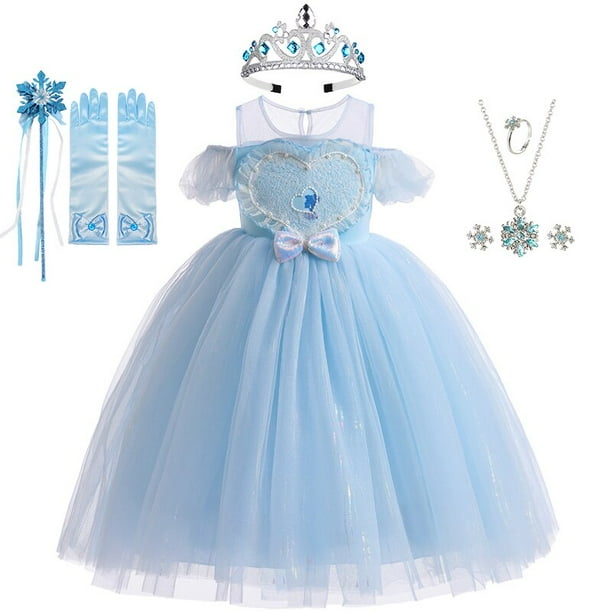 Ropa de Disney para niñas, vestido de princesa Elsa de Frozen, sin hombros, tul brillante, disfraz de fiesta de cumpleaños, mascarada Fivean unisex