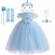 thumbnail image 1 of Ropa de Disney para niñas, vestido de princesa Elsa de Frozen, sin hombros, tul brillante, disfraz de fiesta de cumpleaños, mascarada Fivean unisex, 1 of 2