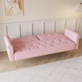 thumbnail image 4 of 69" Velvet Small Tufted Couch with Gold Legs, Convertible Sleeper Sofa Bed with Nail Head Trim and Adjustable Backrest, Upholstered Loveseat for Bedroom, Office, Apartment, Pink, 4 of 7