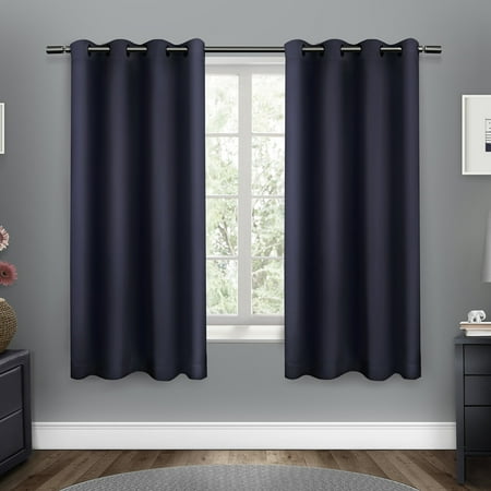 Petite Washed Linen - Sateen Woven Blackout Grommet Top Window Curtain Panel Pair