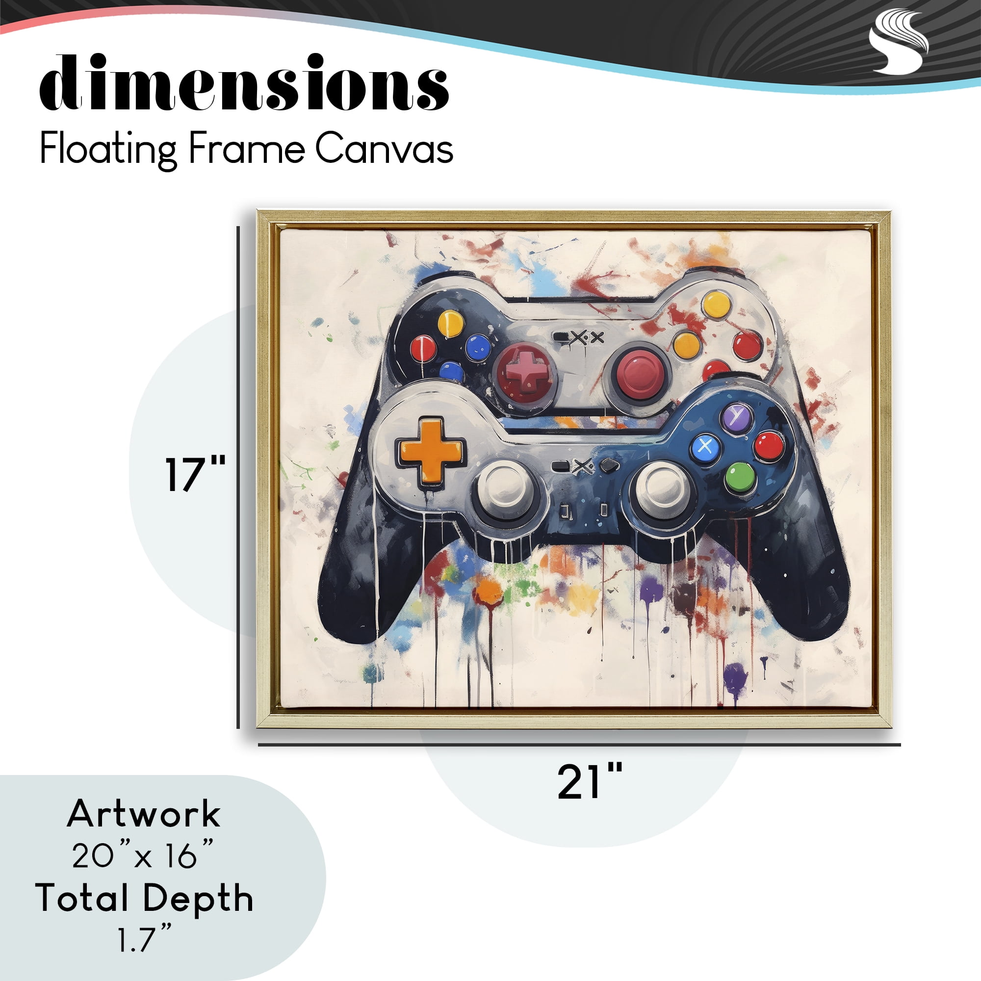 Stupell Industries Joystick Journeys Controller Duo Gold Framed Floater Canvas Wall Art, design by Lazar Studio