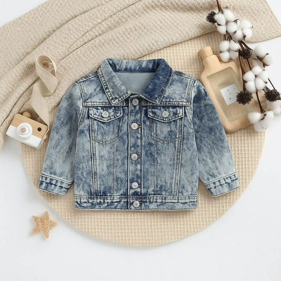Kids Jackett Button Down Denim Jacket Casual Basic Outwear Blue Jacket Girls Kids Girl Clothes Size 5-6 Years