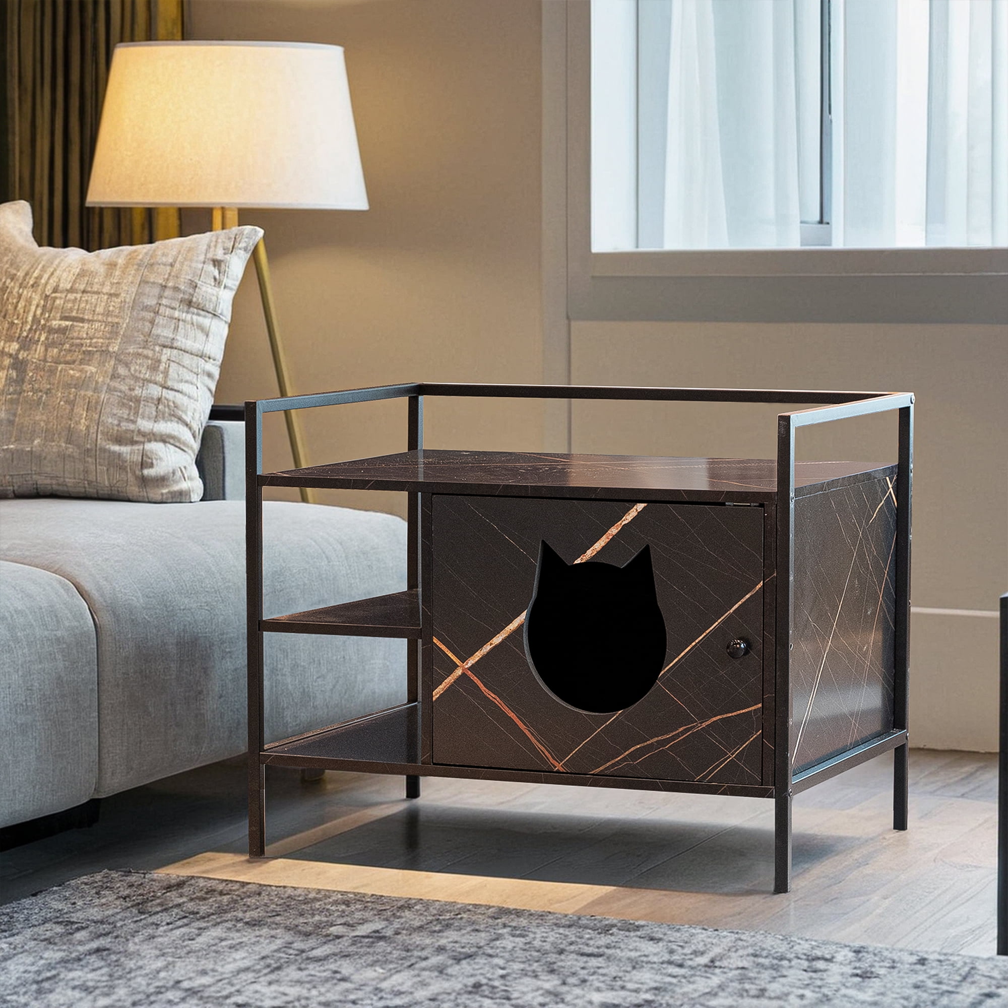 resenkos 30" Cat Litter Box Enclosed Furniture Coffee Table for Cat House, Hidden Litterbox Enclosures Nightstand, Black