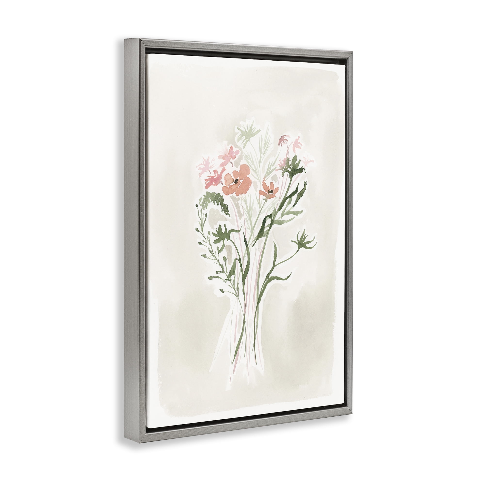 Stupell Industries Subtle Pastel Blooms Botanical & Floral Painting Gray Floater Framed Art Print Wall Art, 21 x 31