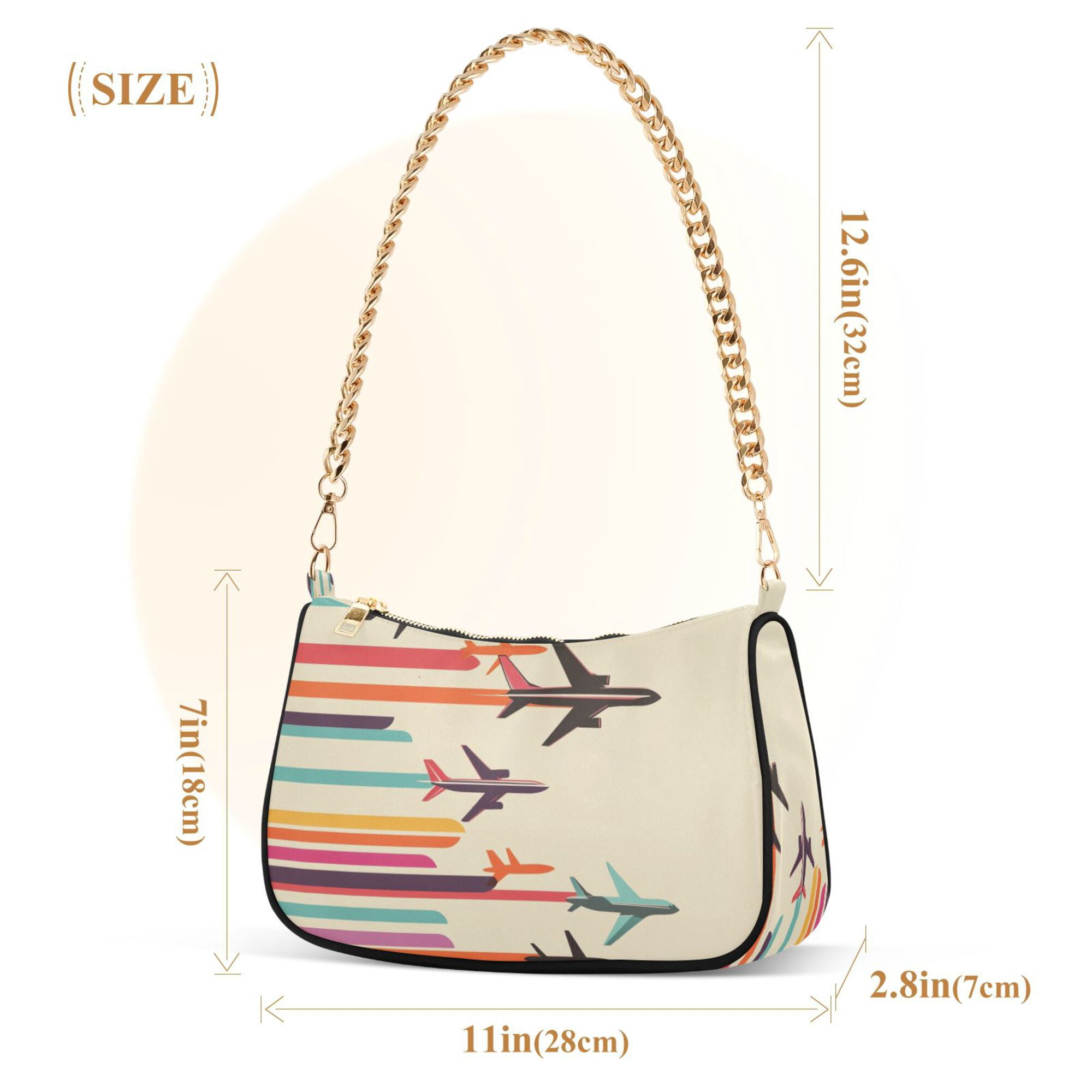 FORMRS Womens Shoulder Bag with Chain Strap Clutch Purse Cute Tote Handbag, Flying Planes