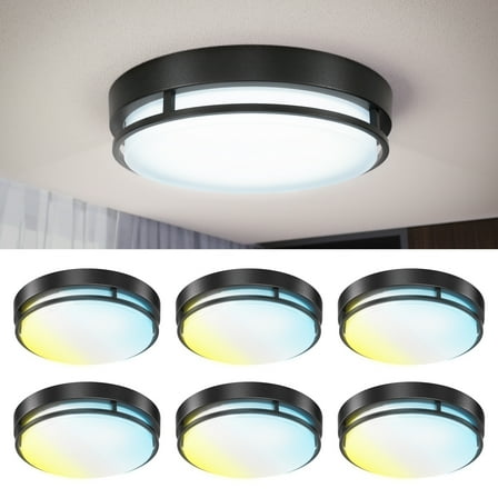 Sunco 6 Pack 13 Inch LED Ceiling Mount Light Fixture, Close to Ceiling Round Flat Light, 21W, 1200 LM, Selectable CCT 2700K/3000K/4000K/5000K/6000K, Dimmable, Hardwired ETL