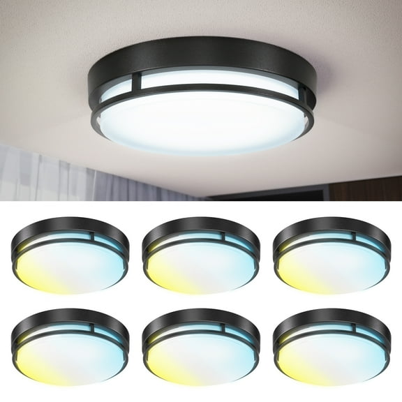 Sunco 6 Pack 13 Inch LED Ceiling Mount Light Fixture, Close to Ceiling Round Flat Light, 21W, 1200 LM, Selectable CCT 2700K/3000K/4000K/5000K/6000K, Dimmable, Hardwired ETL