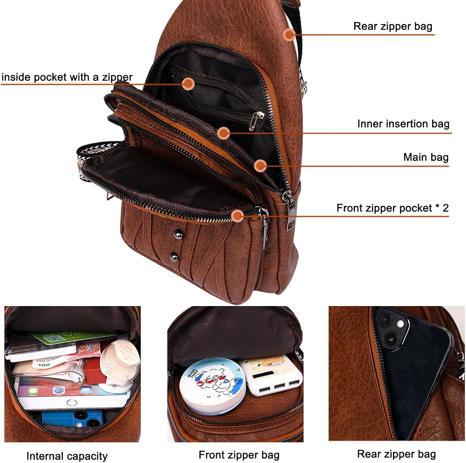 Sling Bag for Women Crossbody, Leather Cross Body Fanny Packs for Women, Trendy Chest Bag for Travel and Daily Use