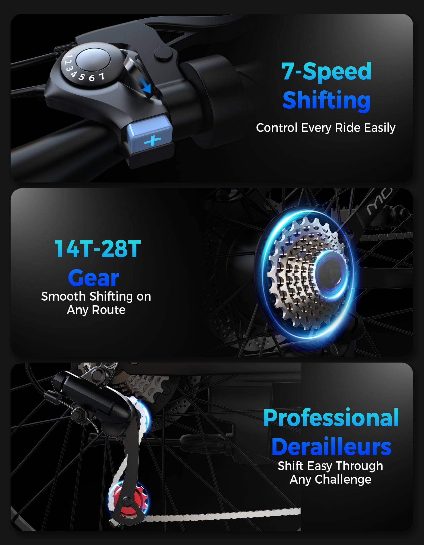 PostJoy Electric Bike, 1200W Peak Motor,26" Tire 55 Miles 25MPH Commuting Electric Mountain Bike,48V10A 480Wh Battery Electric Bicycle for Adults 7 Speed