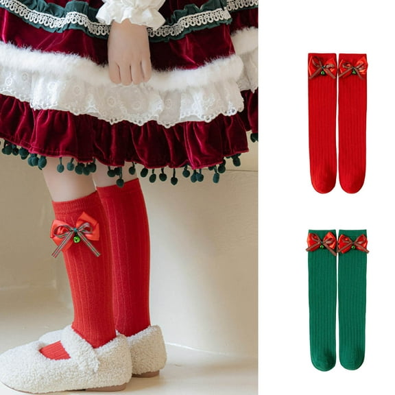 THDHVS Kids Socks,Girls Socks,Mid-Crew Christmas Socks for Kids Red with Funny Character Sweet and Festive Accessory for Holiday Parties and Gift Exchanges Red Free Size