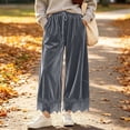 thumbnail image 4 of Karymi Women's Shorts Solid Velvet Wide Leg Long Pants, Elastic Drawstring High Waist Trousers, Hollow Lace Scalloped Hem Side Pockets Palazzo Pants Capri Pants for Women, 4 of 8