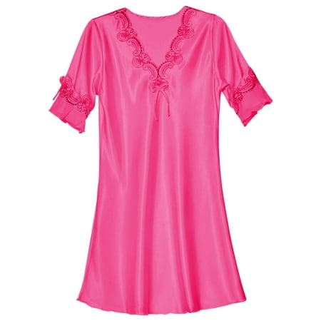Women s Short Nightgown Women Satin Sleepwear Dress V Neck Short Sleeve Silk Nightgown Lace Sleep Lingerie Night Dress  Women Nightgowns & Sleepshirts XL
