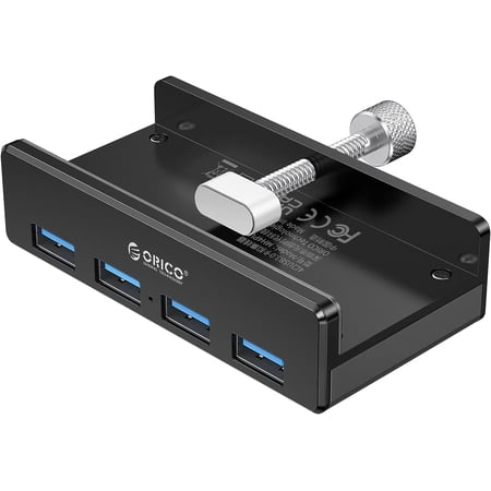 ORICO USB 3.0 Hub, USB Hub Clamp, Aluminum 4-Port USB Splitter with 4.92 FT USB Data Cable, Desktop Powered USB Hub