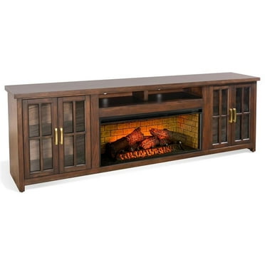 Pemberly Row Contemporary 98" Media Console with Electric Fireplace