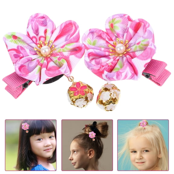HOOWIFFY Rosy Cloth Flower Hairpins for Women, 2 Pieces Traditional Costume Accessories