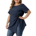 thumbnail image 4 of Agnes Orinda Plus Size Tops for Women Asymmetrical Hem Round Neck Short Sleeve Twist Knot T Shirt Top 1X Navy Blue, 4 of 6