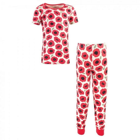 UPC: 0660168617450 | Touched by Nature Toddler and Kids Girl Organic Cotton Tight-Fit Pajama Set Poppy 4 Toddler