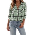 thumbnail image 2 of Stralyhd Plaid Button Down Shirts for Women Fall Fashion Dressy Cusual Collared Long Sleeve Trendy Lightweight Blouses Tops Mint Green L, 2 of 4