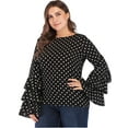 thumbnail image 5 of LELINTA Women Plus Size Chiffon Blouse Tops Classic Dots Trumpet Long Sleeve Shirt Black XL-6XL, 5 of 8