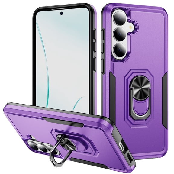 TECH CIRCE Rugged Shockproof Case for Samsung Galaxy A17 5G, Built-in Rotating Ring Kickstand, Compatible with Magnetic Car Mount, Lightweight Slim Protective Bumper Case, Purple Black
