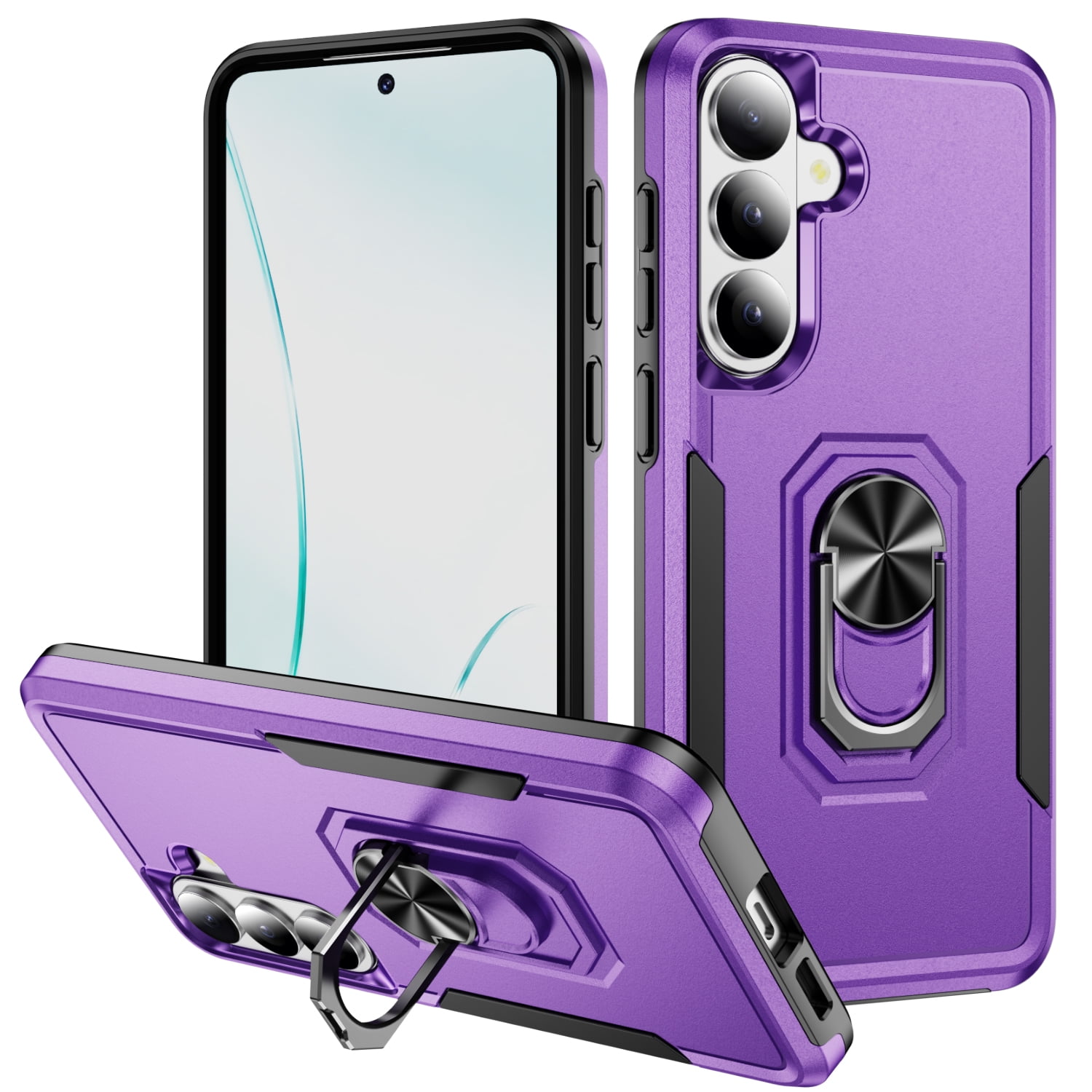 TECH CIRCE Rugged Shockproof Case for Samsung Galaxy A17 5G, Built-in Rotating Ring Kickstand, Compatible with Magnetic Car Mount, Lightweight Slim Protective Bumper Case, Purple Black