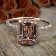 Limited Time Sale: 1.50 Carat Peach Pink Emerald Cut Morganite Diamond Engagement Ring with 18k Gold Plating