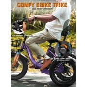 ESKUTE T300 E Trike Electric Tricycle for Adults, 750W Brushless Motor 18MPH+ Fat Tire Folding Trike, Step-Thru 3 Wheel Electric Bicycle, Up to 55 Miles Purple, UL2849