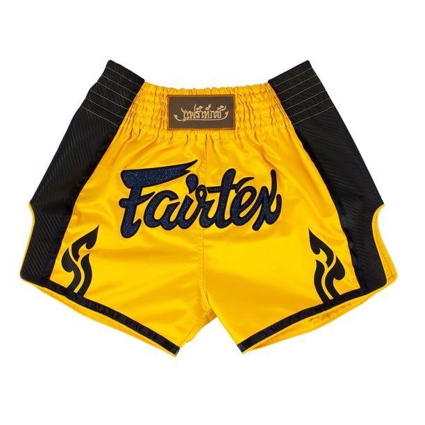 Fairtex Slim Cut Muay Thai Boxing Shorts - BS1701 (Yellow/Black, Medium)