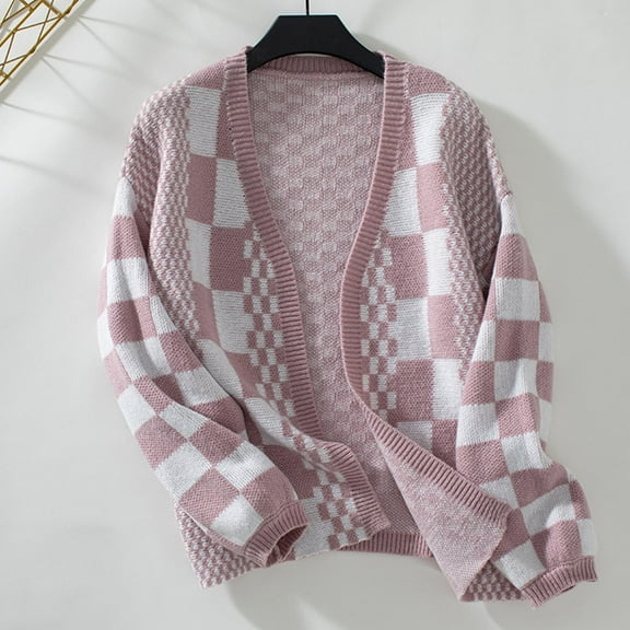 Qepwscx Women Casual Tops Chunky Knit Cardigans Long Sleeve Open Front Puff Sleeve Kimonos Cardigans Plaid Sweaters Outerwear Coats 2025 Trendy Shawl Blouses Loose Fits for Women