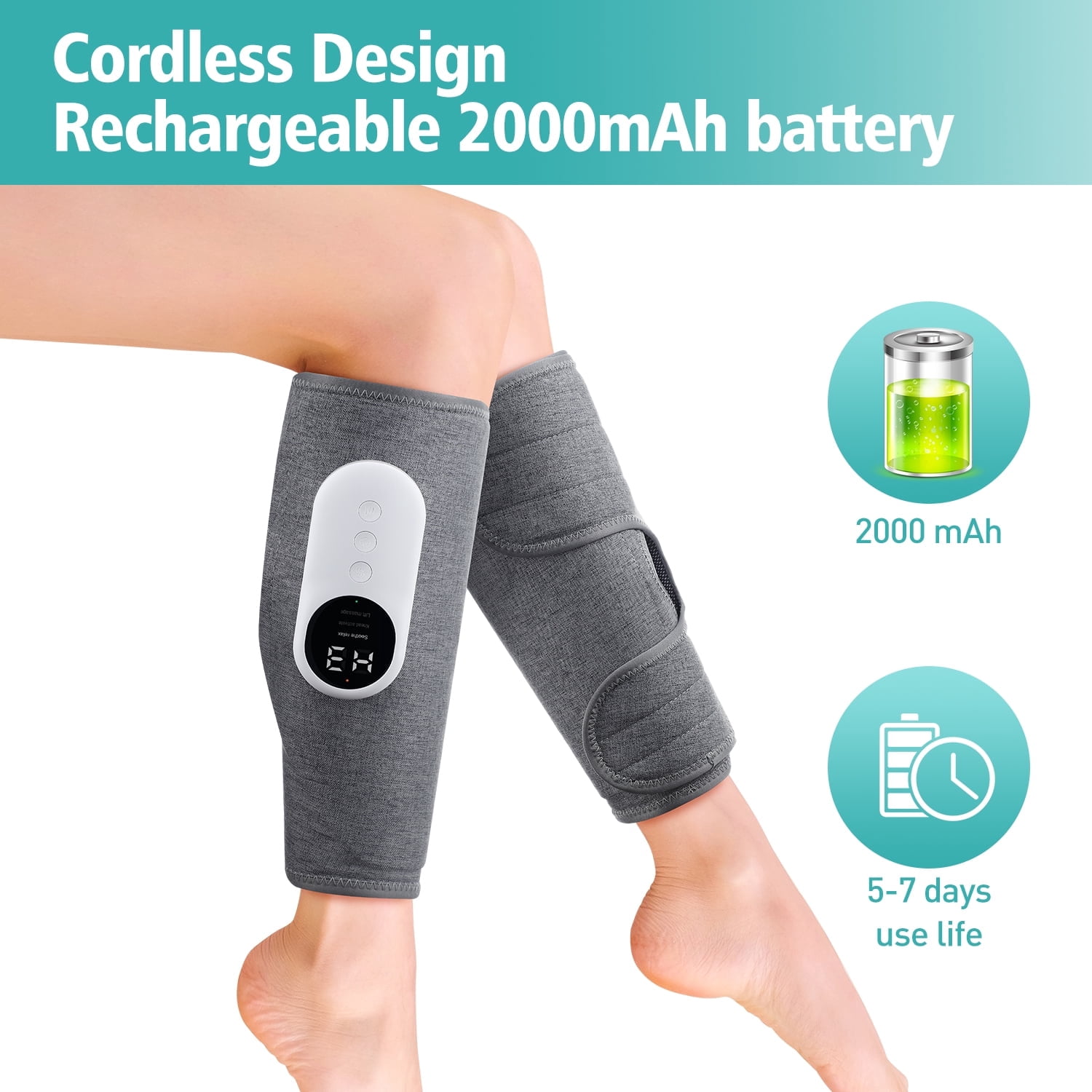 Leg Massager for Circulation, Air Compression Massager for Calf Foot Legs Muscle, 3 Modes 3 Intensities Leg Massager and Heat Calf Wraps Massager for All Size,Relief Leg Muscle Fatigue,2Pcs