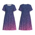thumbnail image 3 of Bixox Robe d'Été à Manches Courtes pour Femmes Robe Ample Longueur Genou avec Poches-Violet Pailleté, 3 of 7