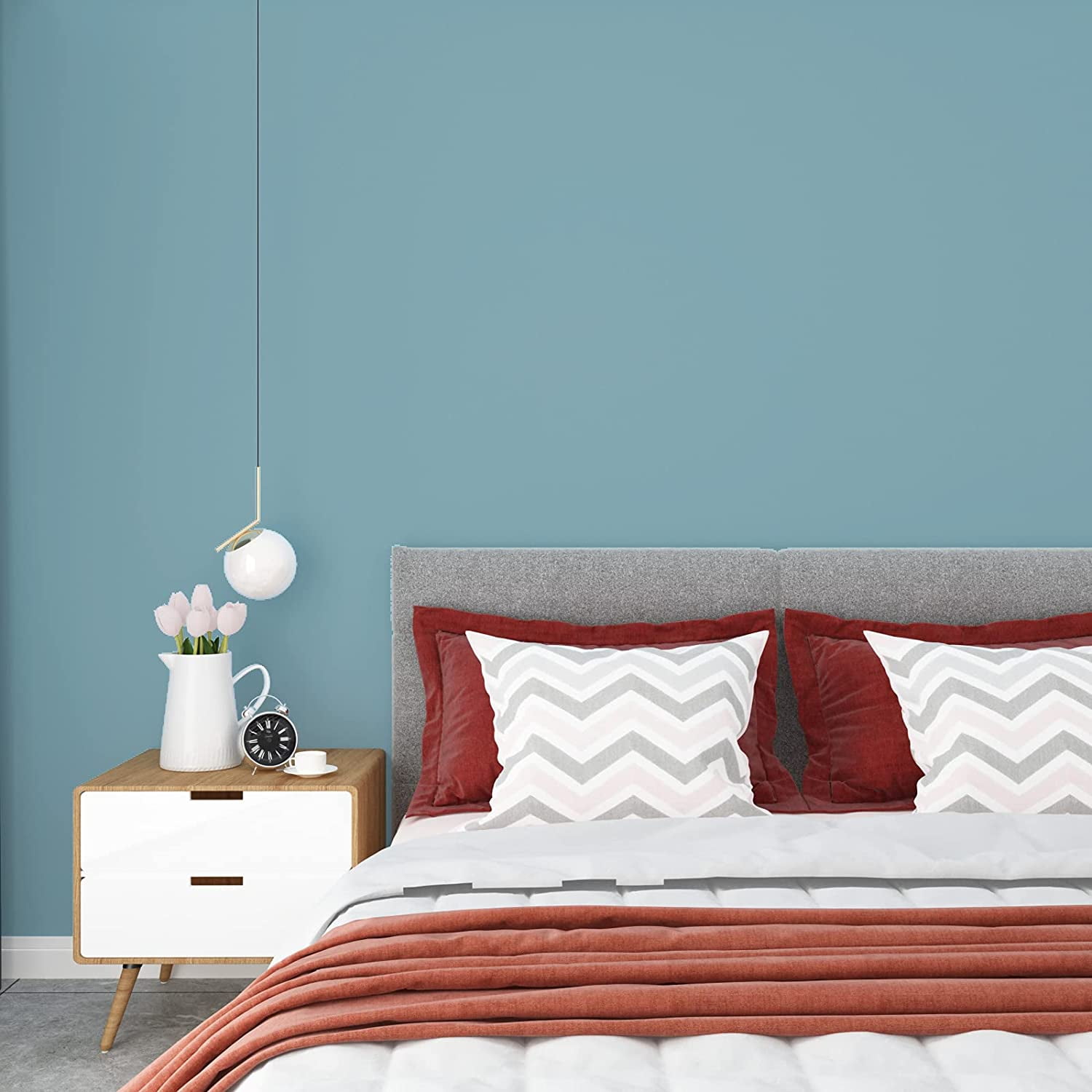 VEELIKE 15.7''x354'' Ocean Blue Wallpaper Peel and Stick Thick Self Adhesive Solid Blue Contact Paper for Cabinets Decorative Blue Bedroom Wall Covering Waterproof Vinyl Film for Countertops Liners