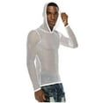 thumbnail image 2 of QATAINLAV Men's Mesh Long Sleeve Muscle Workout Hoodie Sheer See Through Base Layer Shirt Outdoor Nightclub Outfits, White, S, 2 of 4