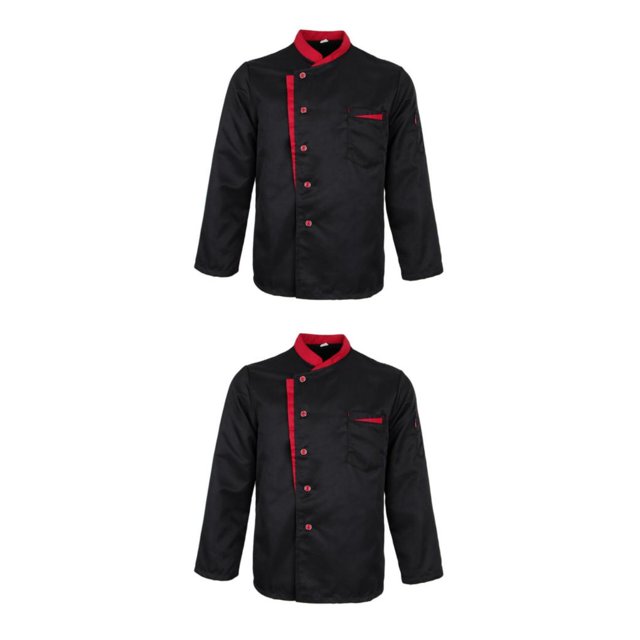 Wosthever Long Sleeves Chef Jacket Coat Hotel Waiters Uniform Kitchen Tops Negro 2XL 2piezas