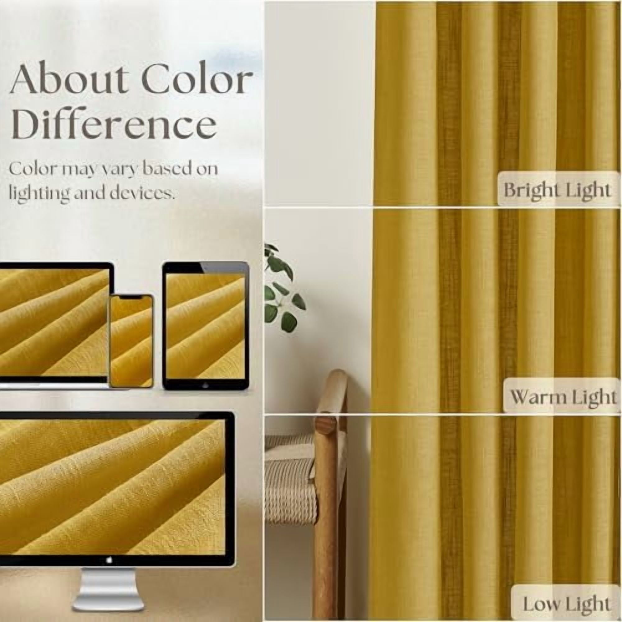 Mustard Yellow 90 Inch Linen Curtains Pinch Pleated for Living Room Bedroom Dining Boho Light Filtering Pinch Pleat Drapes Hooks Rings Back Tab Semi Sheer Gold Harvest Spring Window Curtains 2 Panels