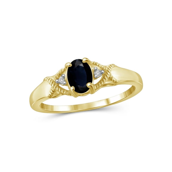 JewelersClub Sapphire Ring Birthstone Jewelry – 0.65 Carat Sapphire 14K Gold Plated Silver Ring Jewelry with White Diamond Accent – Gemstone Rings with Hypoallergenic 14K Gold Plated Silver Band