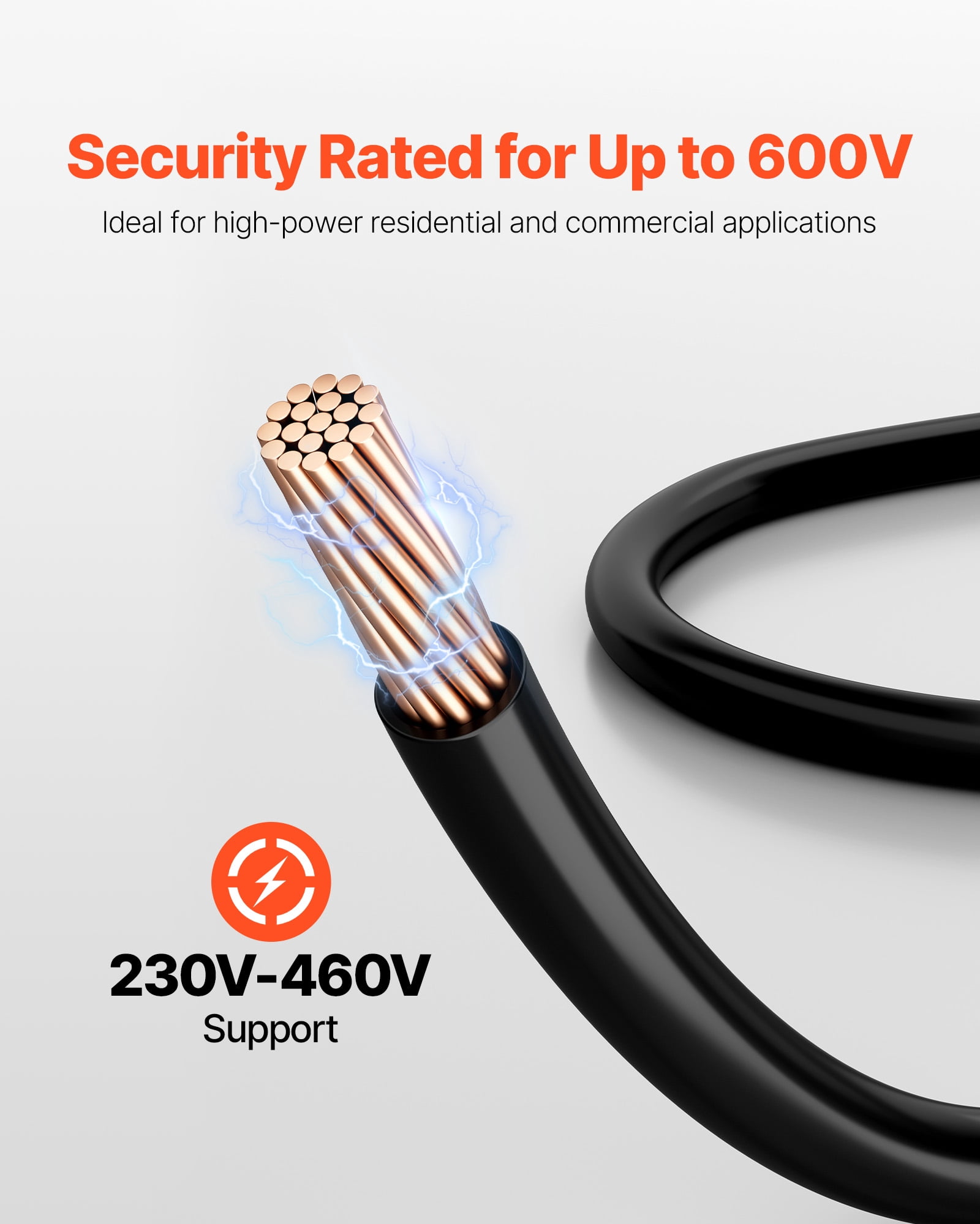 VEVOR 12 AWG THHN Wire, 19-Stranded, 100% OFC Copper Electrical Building Wire with Nylon Jacket, Rated for Up to 600 Volts, for Indoor Outdoor Use, Commercial, Industrial, Residential, Black